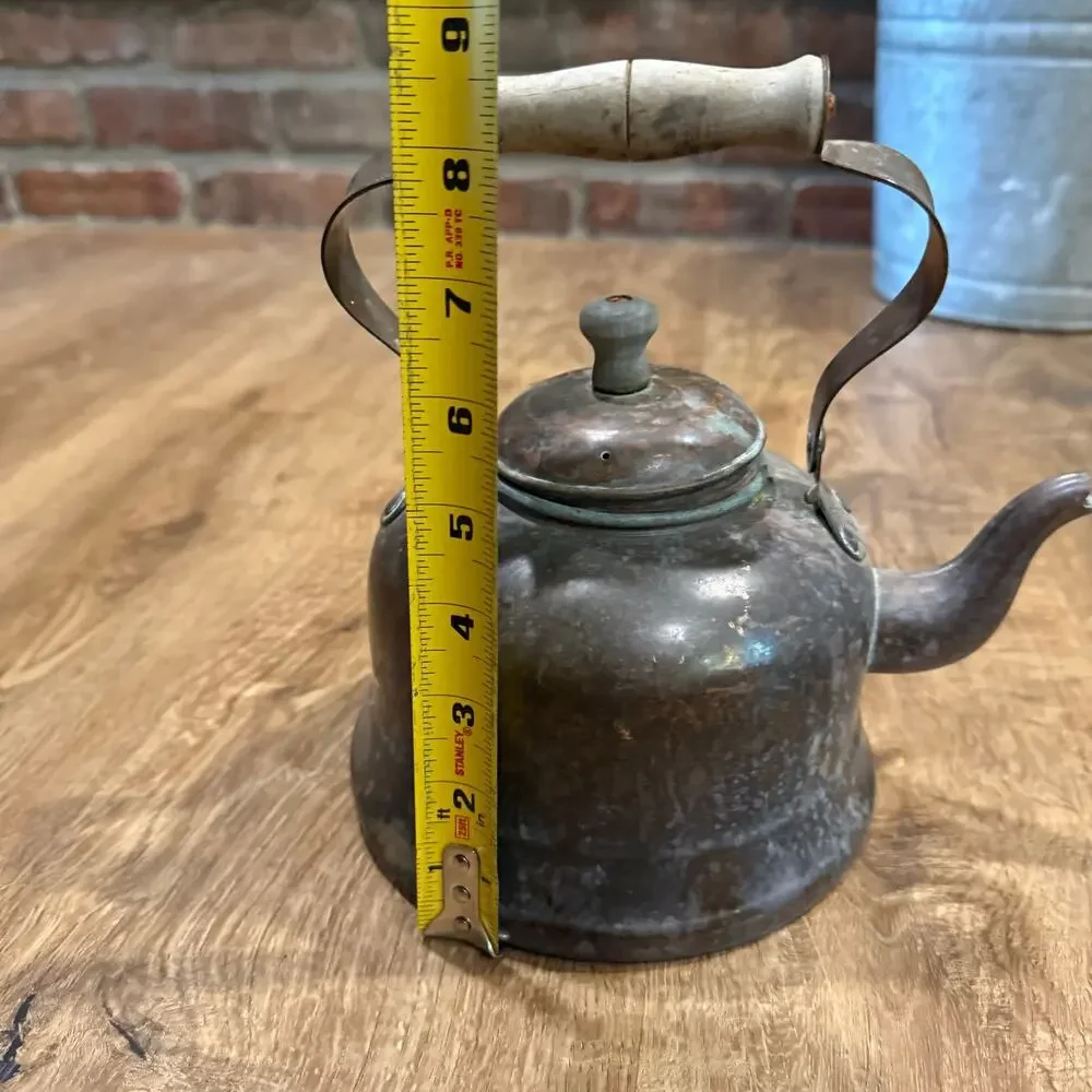 Vintage ODI Portugal Copper Tea Pot Kettle With Wooden Wood Handle & Lid Knob